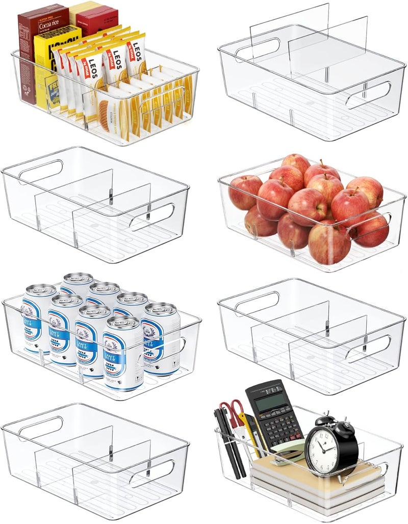 Mpotmiy Pantry Organizers and Storage, 8 Pack Snack Organizer for Pantry Shelf,Food Storage Bins with Divider,Clear Containers for Organizing,Transparent Plastic Basket,Refrigerator and Fridge Bins - Image 1